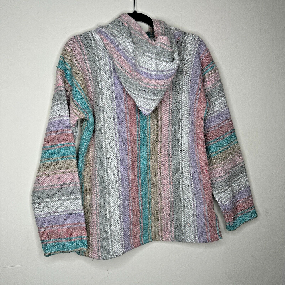 San Jose Pink Aqua Stripe Pullover Long Sleeve Blanket Front Pocket Hoodie L - Picture 9 of 10